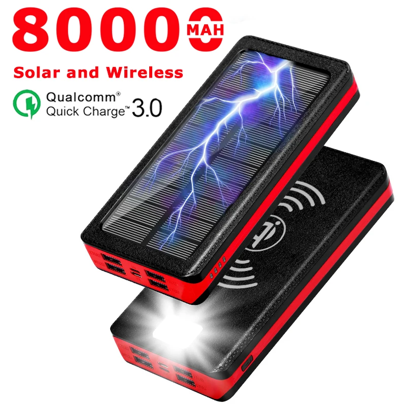Внешний аккумулятор на солнечной батарее с 4usb портами 80000 мАч|Внешние