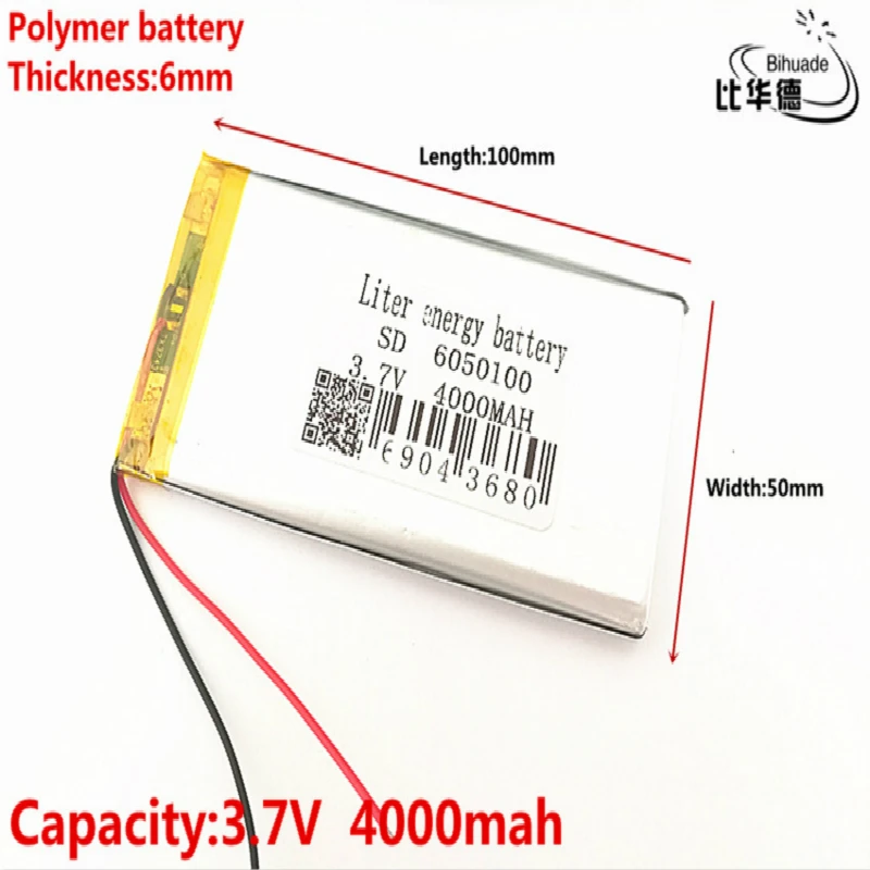 Liter energy battery 1pcs/lot 6050100 3.7V 4000mAh 6052103 6050105 Polymer Lithium LiPo Rechargeable Battery For GPS PSP