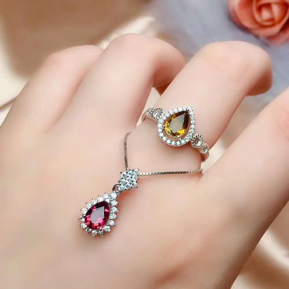 

Натуральный турмалин комплект ювелирных изделий из натурального Турмалин 925 пробы серебро 1 шт. Подвеска, 1 шт. кольцо