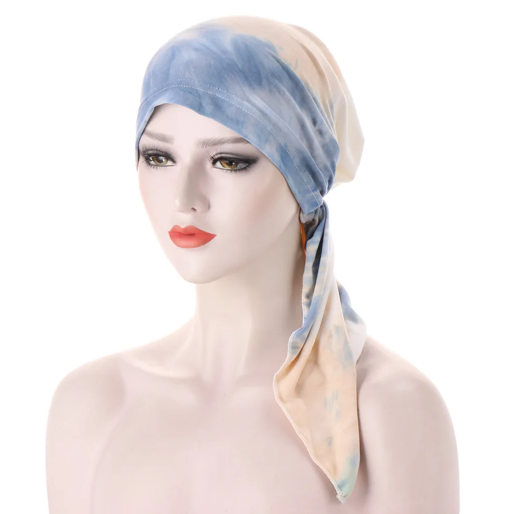 

New European and American tie dyed arc flower cloth hat Muslim headgear milk silk cap
