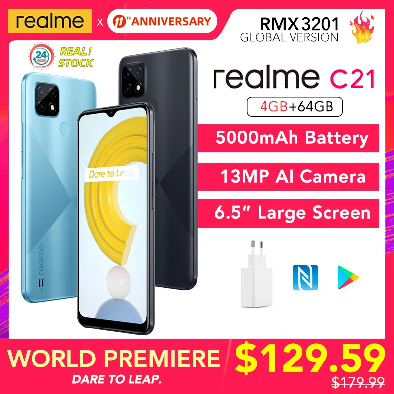 Realme C21 3 Гб/32 ГБ 4 ГБ/64 Гб глобальная версия Helio G35 5000 мА/ч Батарея 13MP Камера