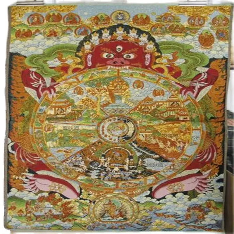 

Thangka,Nepal Brocade Painting Shop Promotion Gold Silk Weaving Buddha Statues Six Round Diagrams