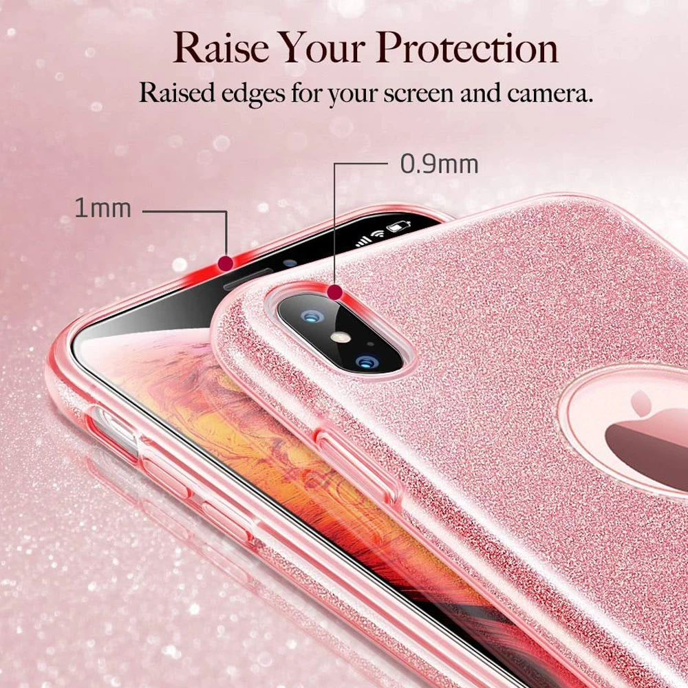 Чехол из поликарбоната+ ТПУ+ Блеск Блестящий Футляр для iphone 11 Pro XS макс 7 8, 6, 6S Plus, X XR 3 Слои Bling милый мягкий силиконовый чехол