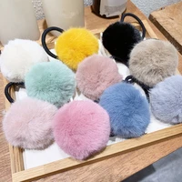 new lovely imitation rabbit fur plush elastic pompom hair rope girls band ponytail holder rings accessories 2021
