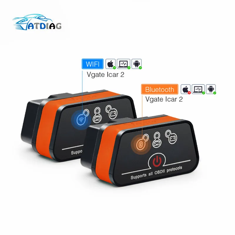 Vgate iCar 2 ELM327 Wifi/Bluetooth OBD2 диагностический инструмент для IOS iPhone/Android Icar2 Bluetooth wifi ELM 327 OBDII считыватель кодов