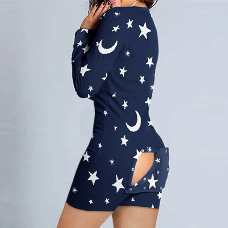 

New Fashion Women 2021 Fashionable And Lovely Print Function Button Adult Pajamas Jumpsuit