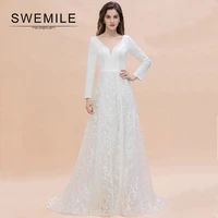 elegant white lace wedding dress 2021 full sleeves open back a line bridal gowns exquisite handmade lace vestido de noiva