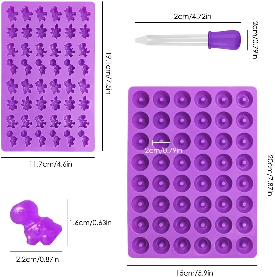 

3pcs Donut Dinosaur Bear Moulds Gummy Candy Chocolate Jelly Ice Cube Mold With Droppers Making Cute Gift For Your Kids