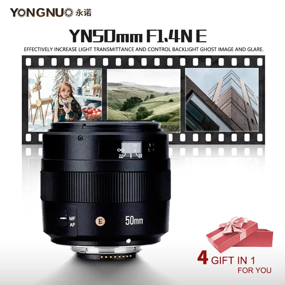 Светодиодная лампа для видеосъемки YONGNUO YN50MM 50 мм F1.4N F1.4 E Стандартный объектив с