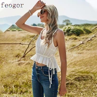 feogor suspender shirt base shirt vest sling top summer and spring new arrival womens casual slim fit pleated camisole shirt