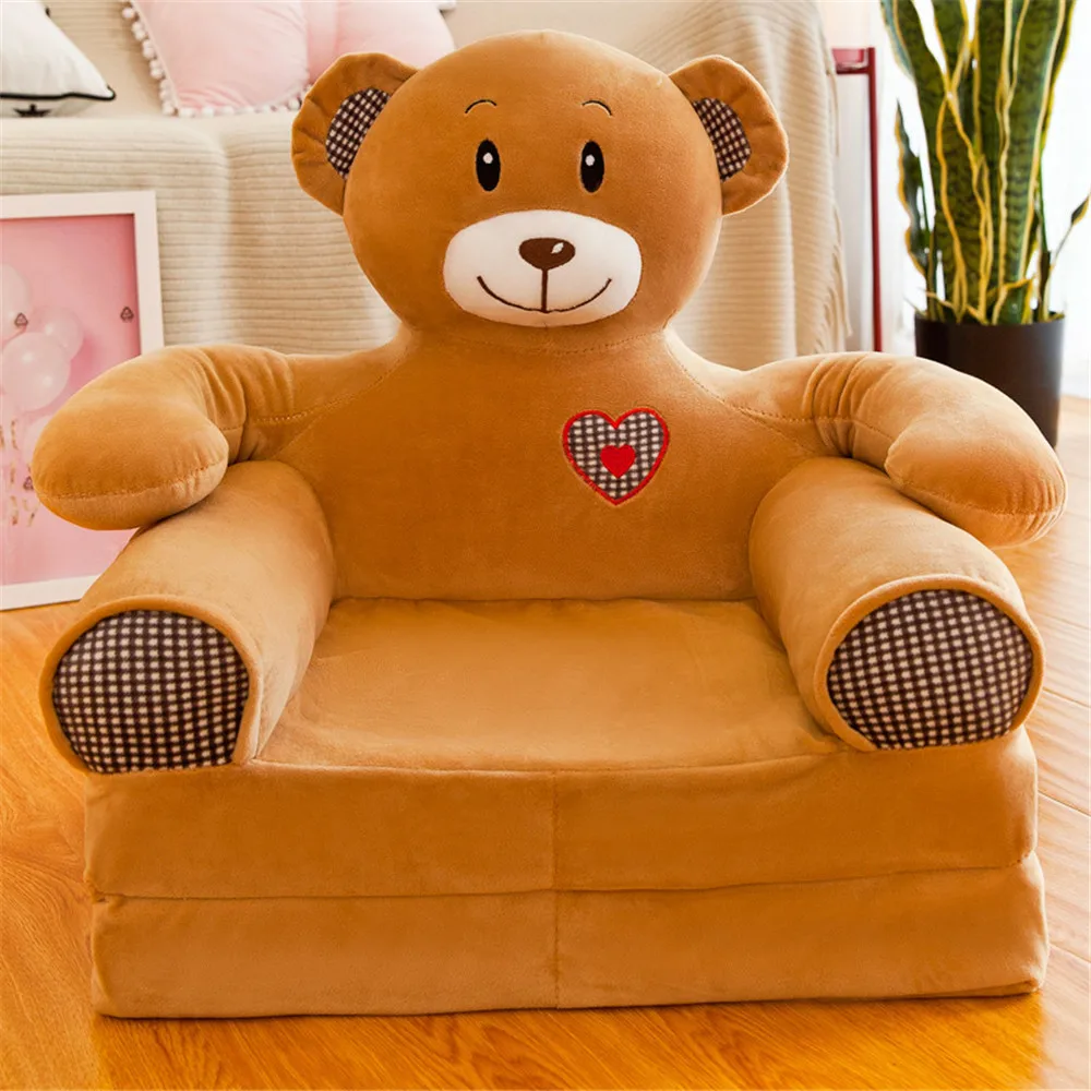 Baby Kids sofa Only Cover NO Filling Cartoon Crown Seat Children Chair Neat Puff Skin Toddler Children Cover for Sofa Folding