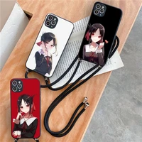 anime kaguya sama phone case for iphone 7 8 11 12 x xs xr mini pro max plus strap cord chain lanyard soft