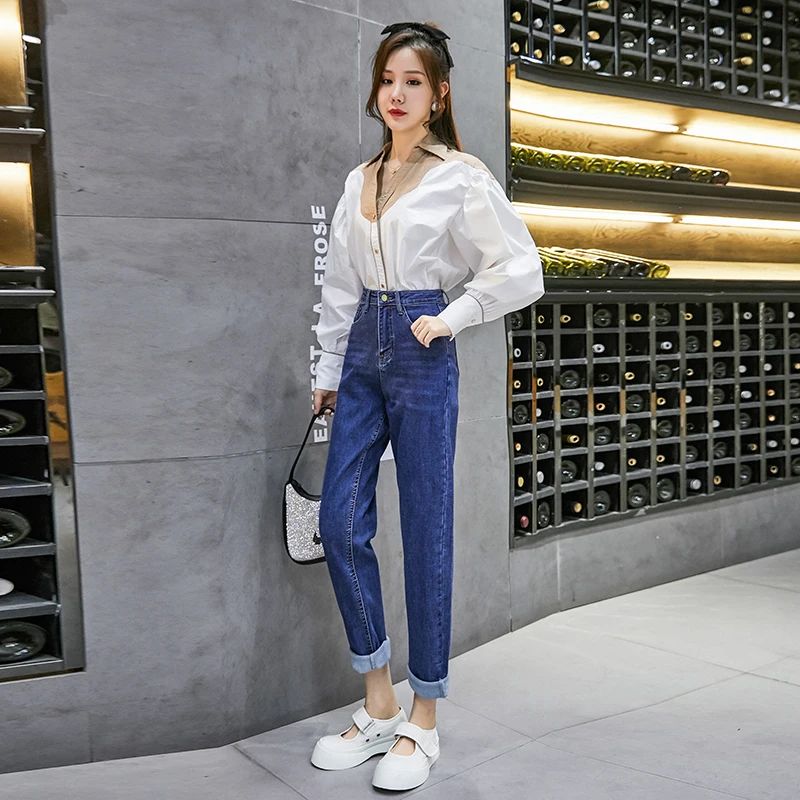 

Han edition jeans will spot the autumn new women all over the sky star sky special fabric stretch pants