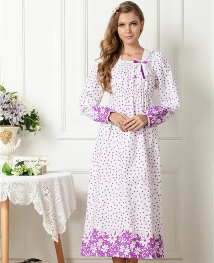 

Spring New Cotton Princess Nightdress Super Long Dress Floral Long Nightdress Lounge Intimate Lingerie Royal Princess Sleepwear