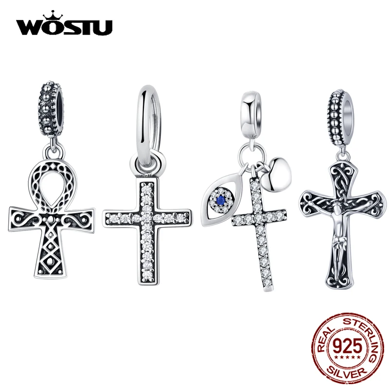 

WOSTU Hot Sale 925 Sterling Silver Anka Cross Beads Dangle Fit Original WST Charm Bracelet DIY Fine Jewelry Gift FIC185