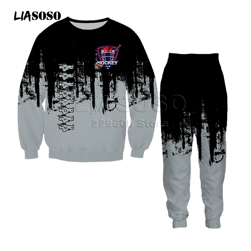 Men&ampwomen fashion clothing set Sweatshirt+pants 2 piece tracksuits Hockey uniform print suits sport wear Two-color hip hop suit | Мужская