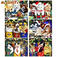 ruopoty coloring by number christmas cats painting by numbers handpated zero basis decor gift wall art oil painting