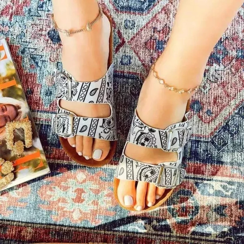 

2021 New Summer Women's Slippers Beach Slippers Casual Double Buckle Non-slip Slides Women Slip on Flip Shoe Zapatillas Mujer