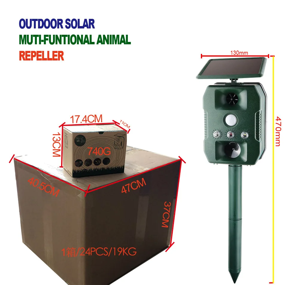 Solar Outdoor Pest Insect Cockroach Bird Bear Snake Smart Repellent Voice Ultrasonic Animal Cat Dog Rodent Repeller Alarm Sound | Дом и сад