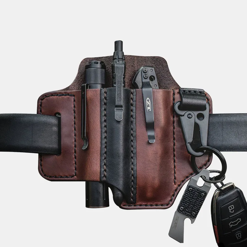 

Винтажная сумка для инструментов из 100% натуральной кожи для мужчин, сумка на пояс для выживания на открытом воздухе, многофункциональный бр...