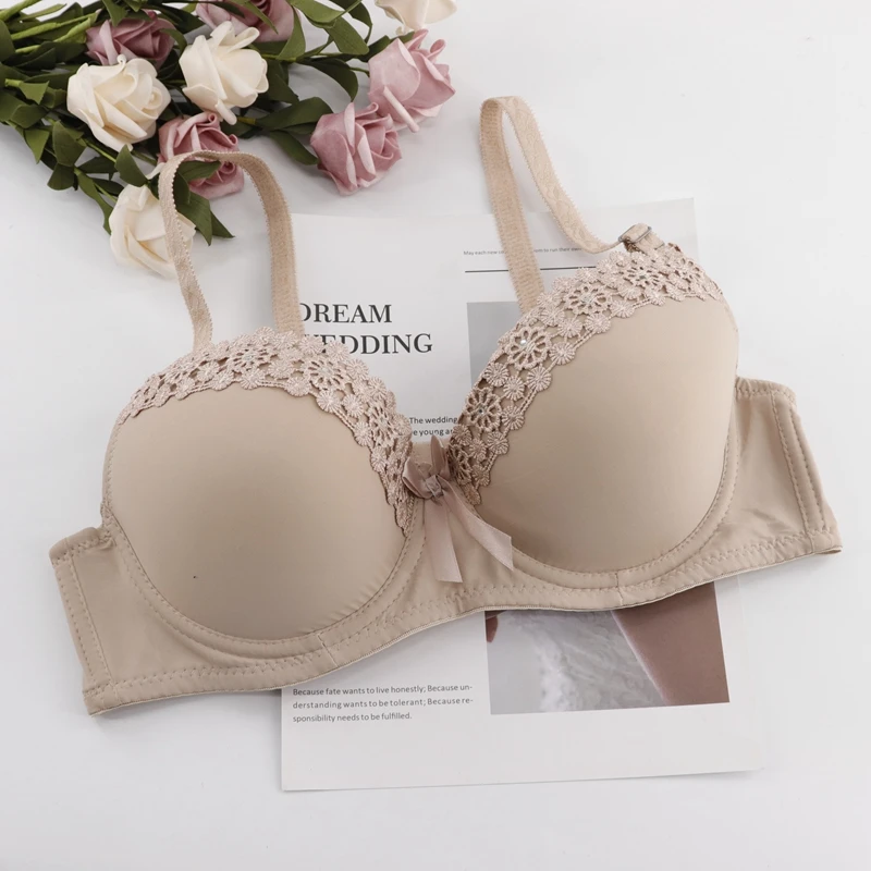 Beauwear Lightly Padded Uplift Bra Underwire Lace Embroidery Smooth Underwear T-shirt Bra Sexy Brassiere Size 36B 38B 40B 42B - Цвет: Khaki