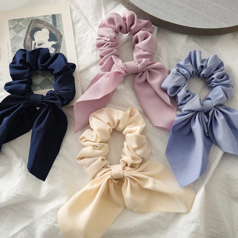 

Solid Color Ribbon Scrunchies Ponytail Scarf Elastic Hair Bands Rabbit Ears Hair Ring Fashion Lady Hairbands Girl Hair Rope