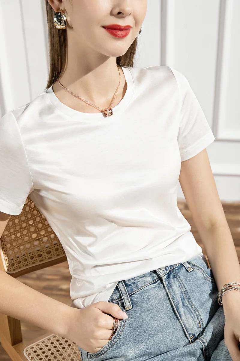 

Футболка женская хлопковая с коротким рукавом, облегающий однотонный Яркий топ из вискозы, в Корейском стиле, весна-лето 7191