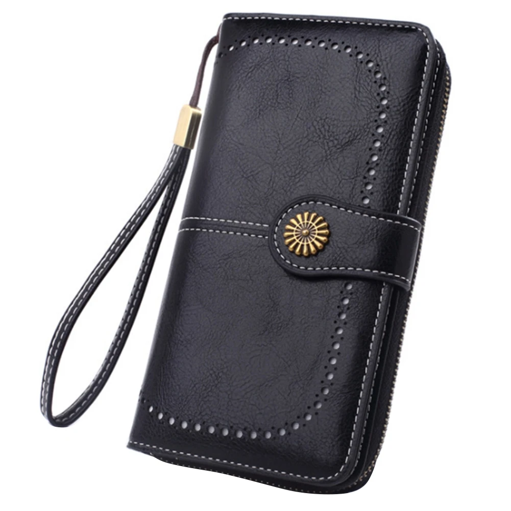 

Skin Leather Women's Long Wallet Hollow Out Buckle Wallets Credit Card Clutch Purse Card Bag Luxury Clutch Purses