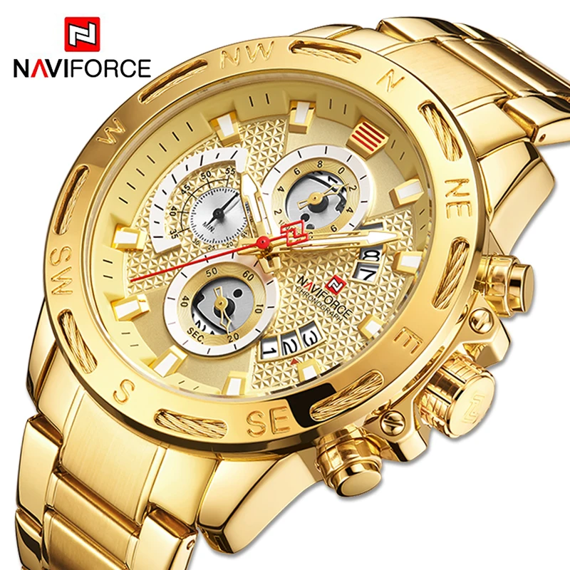 

NAVIFORCE Men Watches Sport Waterproof Stainless Steel Fashion Luxury Gold Watch Date Clock Quartz Wristwatch Relogio Masculino