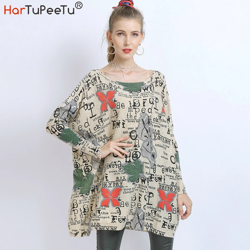 

2020 Autumn Sweater Women Batwing Long Sleeve Knit Sweater Letters Print Outdoor Tops Oversize Loose Casual Streetwear