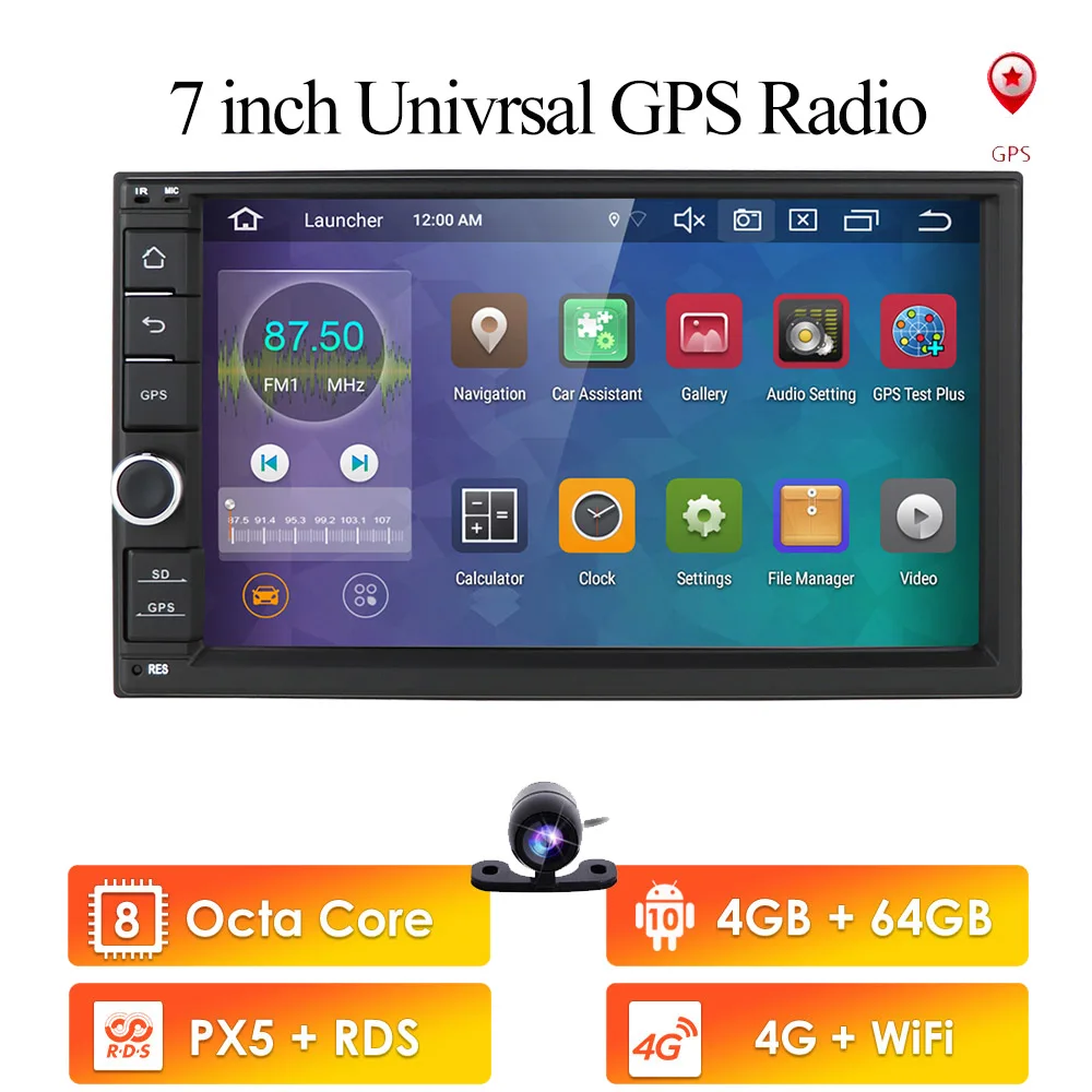 Автомагнитола 2 Din 7 дюймов Восьмиядерный процессор Универсальный Android 10 4 Гб + 64 ГБ