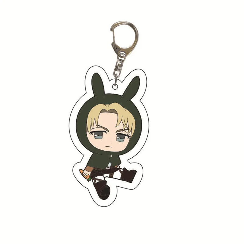 New Arrival Rabbit Ears Anime Figures Attack On Titan Keychain Collectible Levi Eren Erwin Q Version Keyring Fans Gift Wholesale images - 6