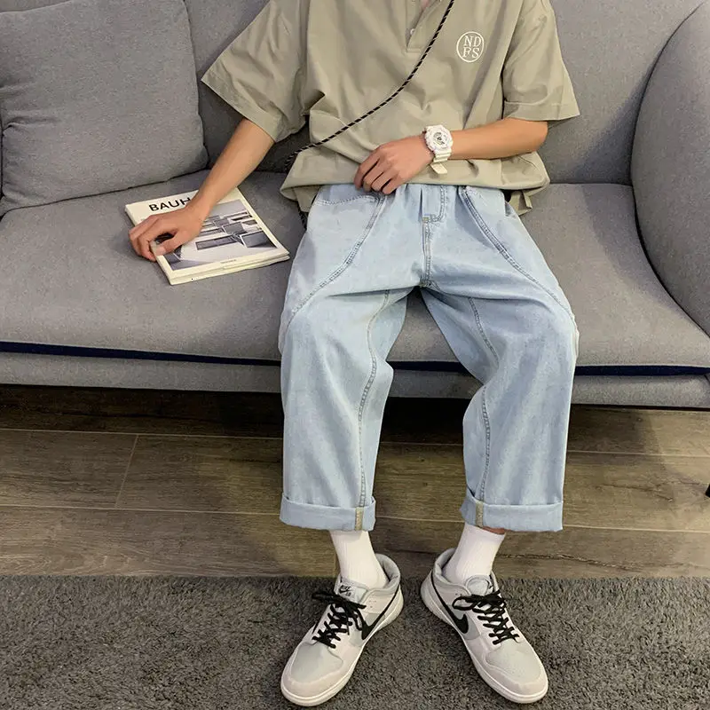 

Summer Solid Color Straight Jeans Men Korean Fashion Loose Casual Jeans Men Harajuku Streetwear Hip-hop Retro Wide-leg Pants Men