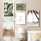 Зеленый и бежевый богемный постер на холсте с тропическими листьями и пальмами, картины с естественным принтом, настенные картины для украшения гостиной