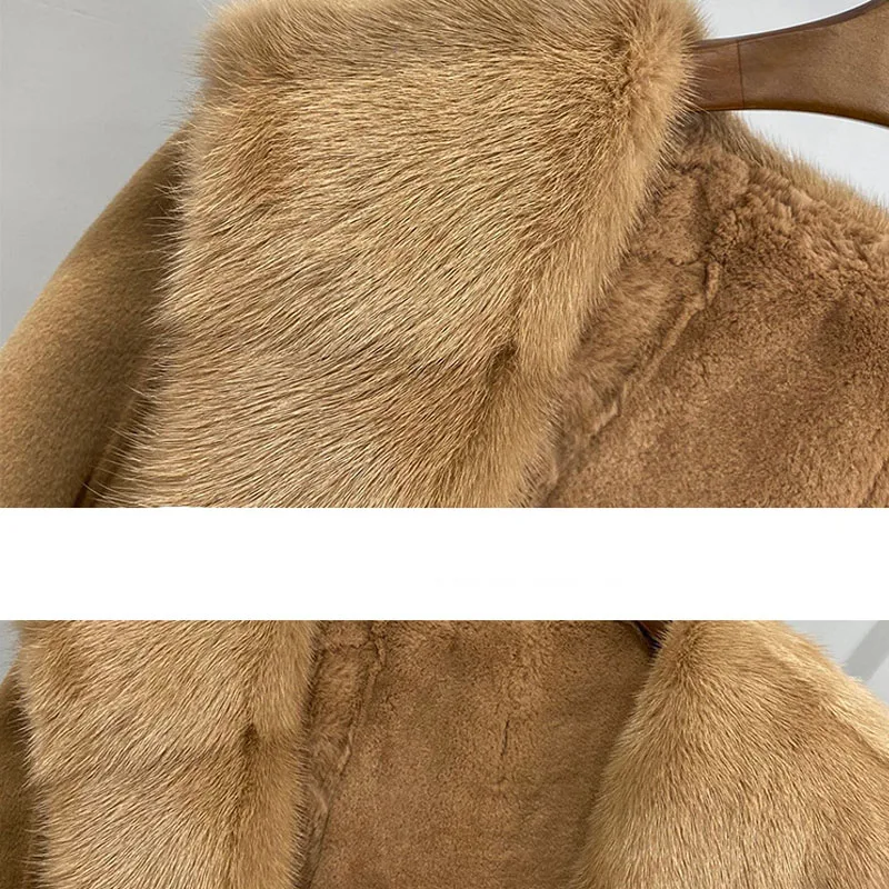 

2020 Real Mink Fur Coat Female Winter Short Jacket Slim Coats Natural Clothes Casual Solid Standard Regular Belt Pockets Women