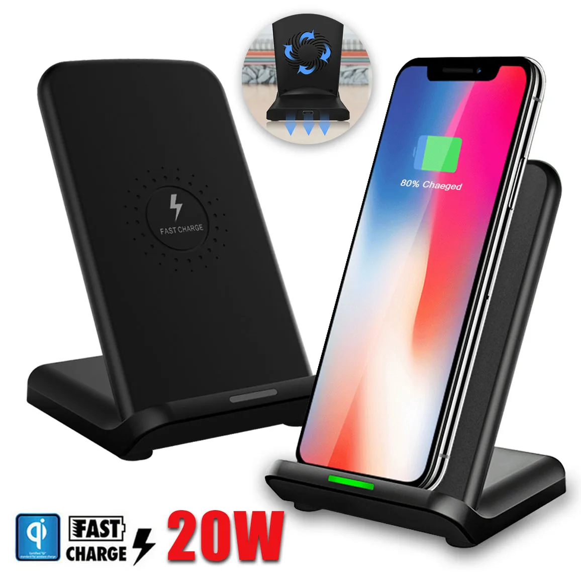 Qi стандартная беспроводная зарядная стойка для зарядного устройства Док-станция