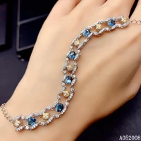 kjjeaxcmy fine jewelry 925 sterling silver inlaid natural blue topaz bracelet female popular hand bracelet support testing