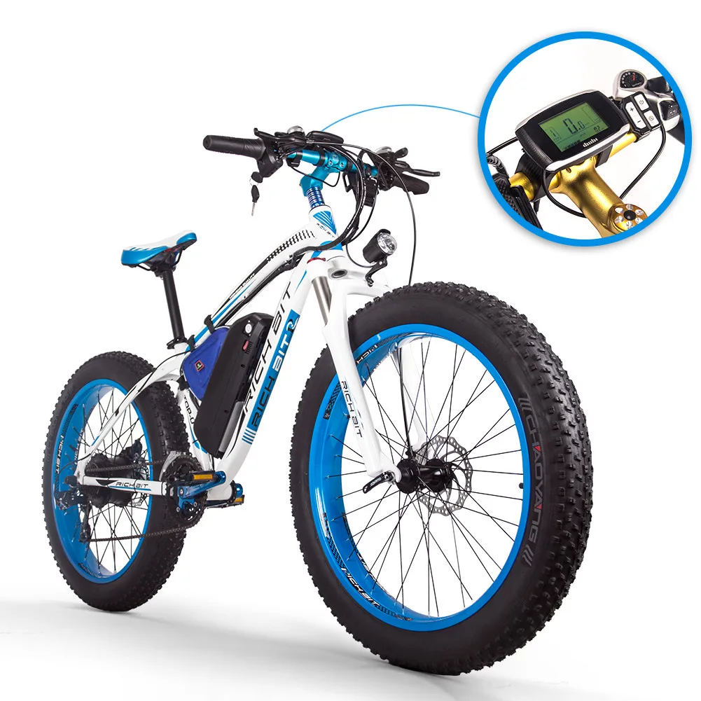 [EU Direct] RICHBIT Electric Bike TOP-022 48V 1000W 17Ah 21-Speed Mountain Snow Fat Sturdy Tires 26inch Bicycle-Blue | Спорт и