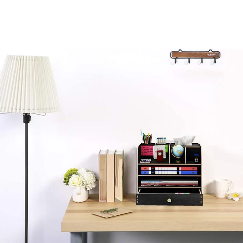 Настольный органайзер деревянный с выдвижным ящиком держатель для карандашей