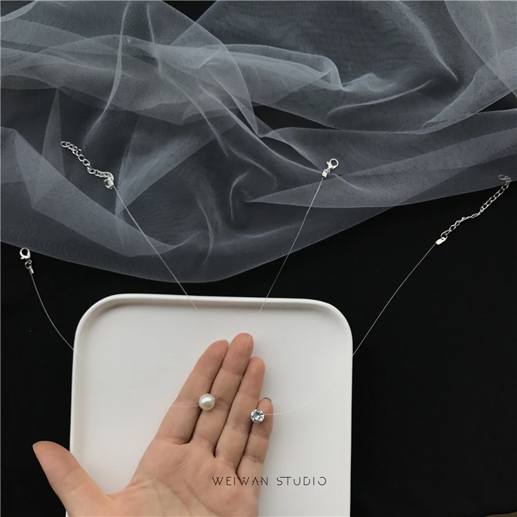 

Female Transparent Fishing Line Necklace Invisible Women Rhinestone Chain Necklaces Female Gift
