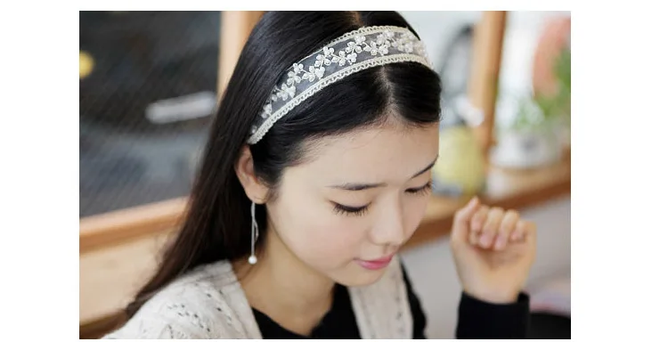 

100pcs/lot DIY Simple Multi Lace Flowers Handmade Pearl Head Band Princess Beads HeadBands Hair Styling Tools Accessory HA1205