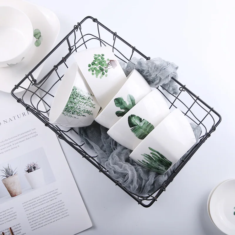 Квадратная чаша с зелеными растениями в скандинавском стиле домашняя для риса