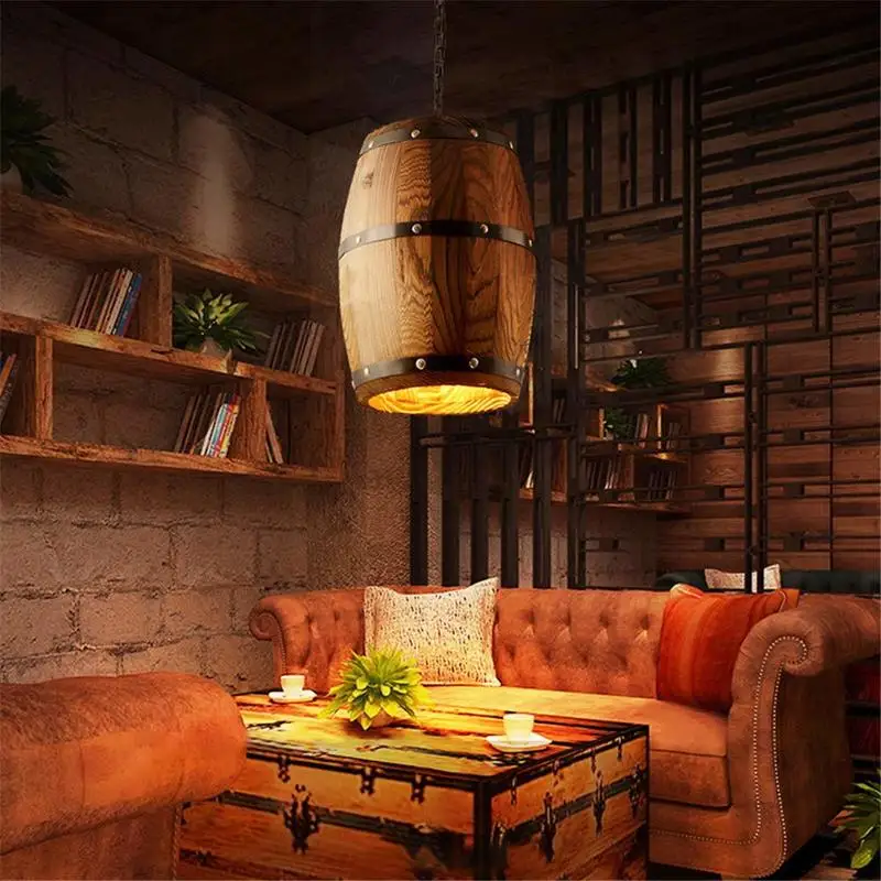 Wood Wine Barrel Hanging Fixture Pendant Lighting Suitable for Bar Cafe Lights Atomasphere Restaurant Lamp