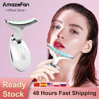 aamzefan neck face beauty device 3 colors led photon therapy skin tighten reduce double chin wrinkle remove skin care tools