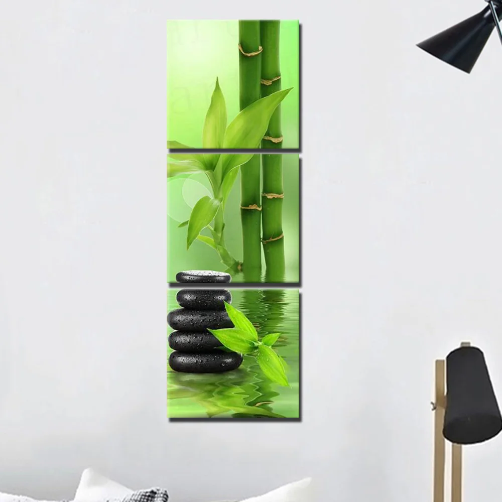 

Green Bamboo Zen Riverstones 3 Panels Posters Prints Still Life Pictures On Canvas Wall Art Painting For Living Room Decoration