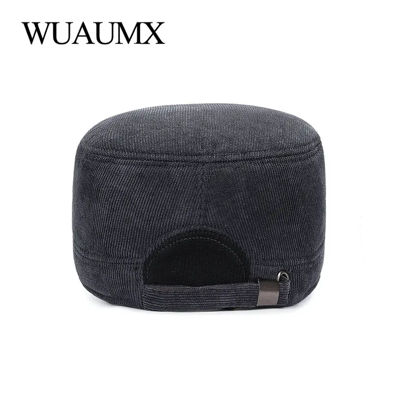 Wuaumx Повседневное осень-зима Кепки Для мужчин Бейсбол Кепкиs хлопок Flat Top Hat Для мужчин заклепки на открытом воздухе ушанке теплые шляпа армии регулируемый, шапка зимняя женская