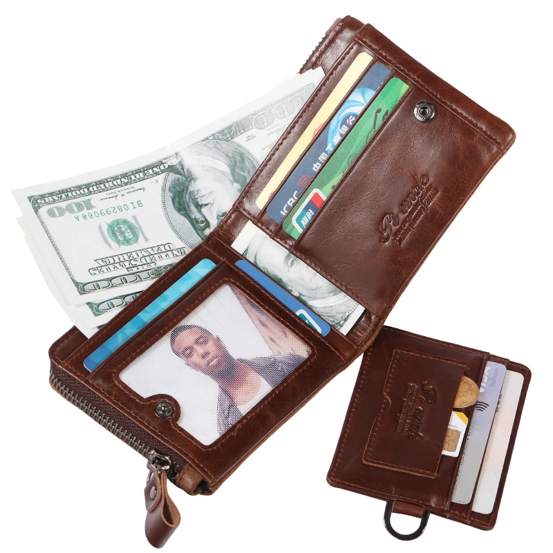 Короткий кошелек на молнии для мужчин модный бумажник из натуральной кожи в