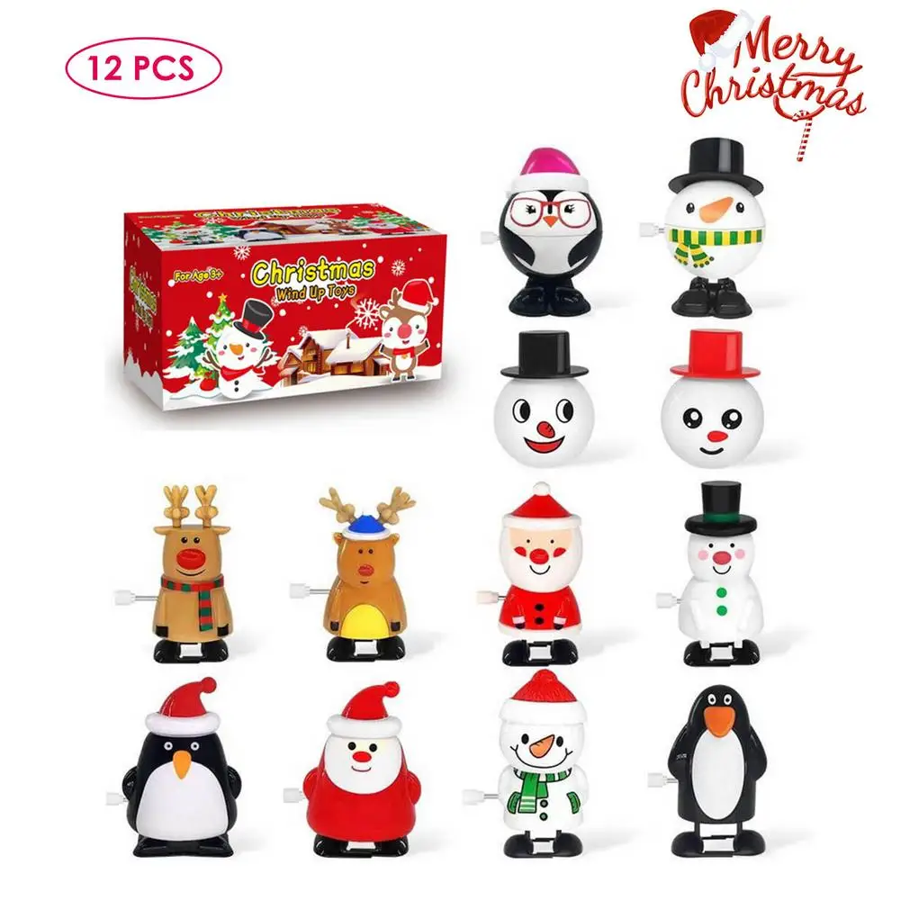 

12pcs Funny Wind Up Toy Santa Claus Elk Snowman Christmas Kindergarten Gift Merry Christmas Decor For Kids Xmas Gifts Favor
