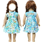 Платье для куклы, 45 см, голубое, с цветочной юбкой
