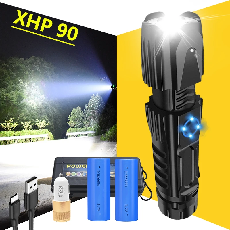 Самый мощный светодиодный фонарик XHP90.2 на 40000 лм водонепроницаемый фонарь умный с